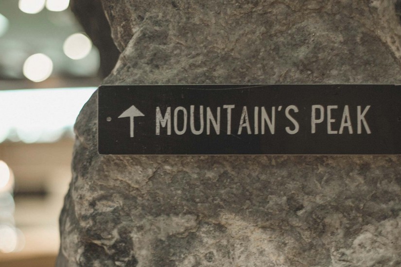 Direkt neben der Bar findet ihr einen über zwei Geschosse reichenden Wein-Humidor und die haushohe Indoor-Kletterwand mit Klettersteig, der direkt zu einer Plattform unter dem Dachgiebel führt: the mountain's peak.